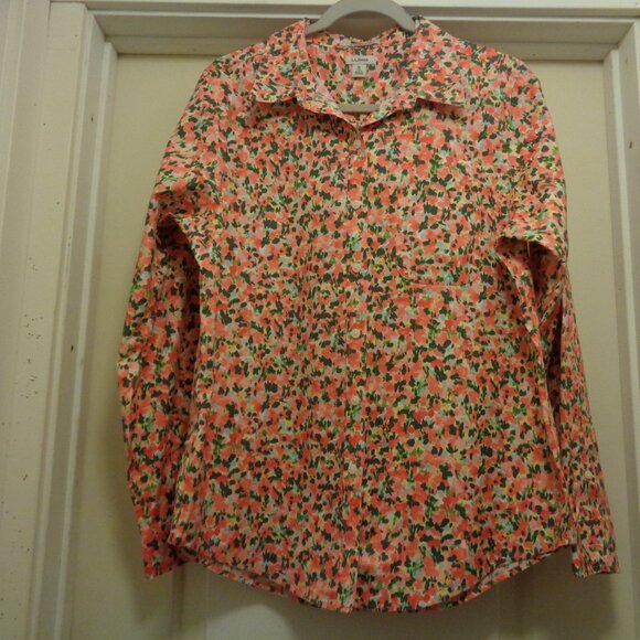 ORANGE & LIME SHERBERT FLOWERS COTTON SHIRT BY L.L. BEAN M - Picture 2 of 5